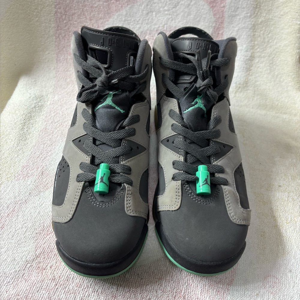Jordan Kids Black and Gray Sneakers with Green Accents